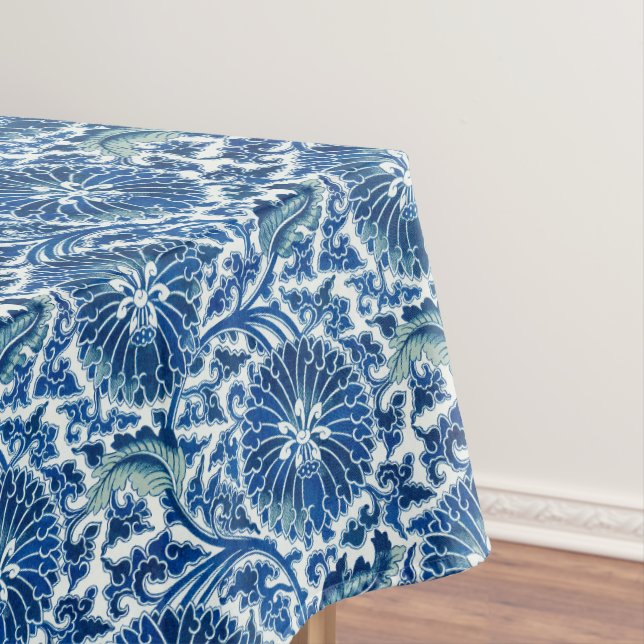 Blue Chinese Floral Pattern Tablecloth (In Situ)