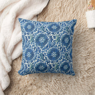 Blue Chinese Floral Pattern Throw Pillow