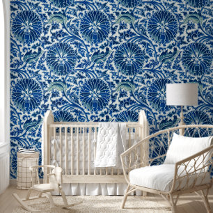 Blue Chinese Floral Pattern Wallpaper