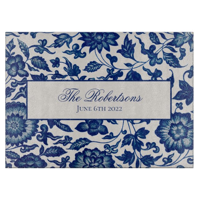 Blue Chinese Ornamental Floral  Cutting Board (Front)