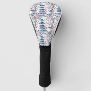 Blue Chinese Pagoda Cherry Blossom Pattern Golf Head Cover