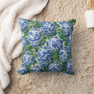 Blue Chinese Porcelain Ginger Jar Throw Pillow