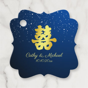 Blue Chinese wedding snowflake double happiness Favour Tags