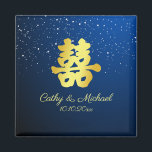 Blue Chinese wedding snowflake double happiness Magnet<br><div class="desc">Realize your dream wedding with an oriental touch! You can customize the design by adding your names and wedding date etc. You are also welcome to reach out to me for any special design which is uniquely for you. Double happiness symbol and red decorations are the must have items for...</div>