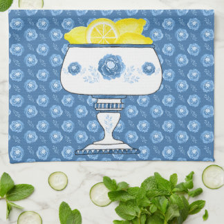 Blue Chinois Vase With Lemons Kitchen Towel