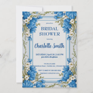 Blue Chinoiserie antique Floral bridal shower Save The Date