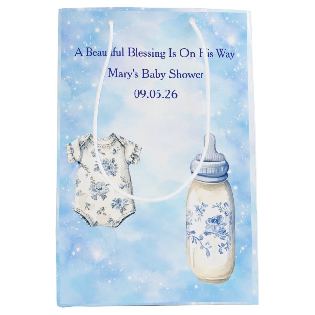 Blue Chinoiserie Baby Shower Gift Bags (Front)