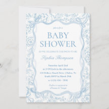 Blue Chinoiserie Baby Shower Invitation