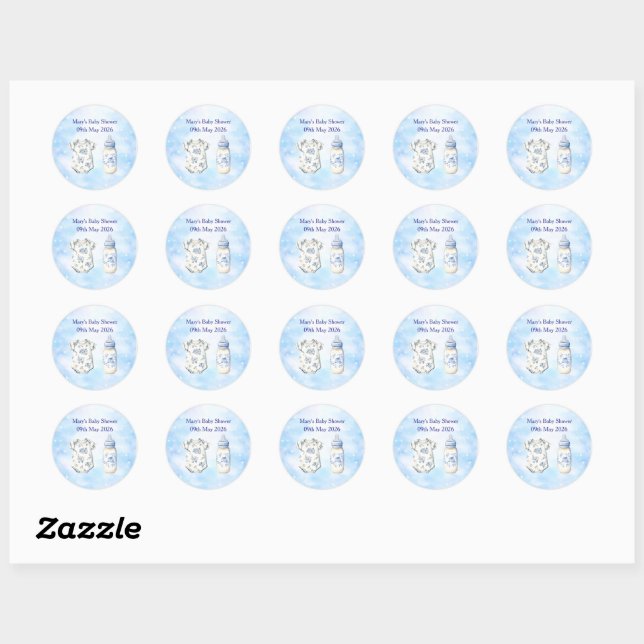 Blue Chinoiserie Baby Shower Stickers (20) (Sheet)