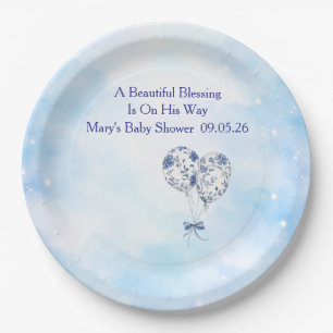 Blue Chinoiserie Baby Shower Tableware Set Paper Plate
