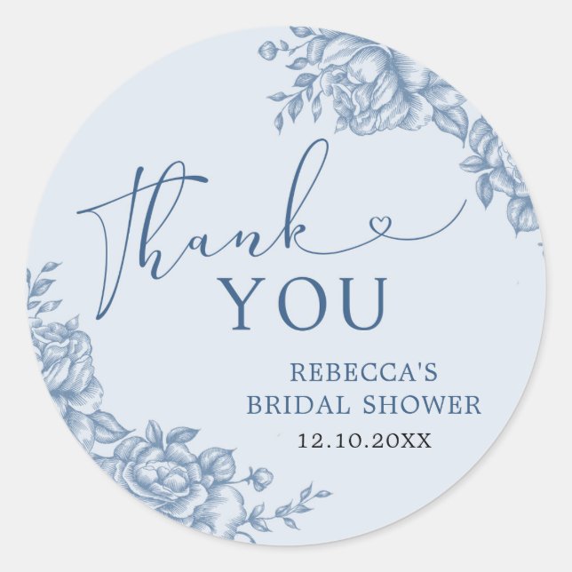 Blue Chinoiserie Baby Shower Thank You Sticker (Front)