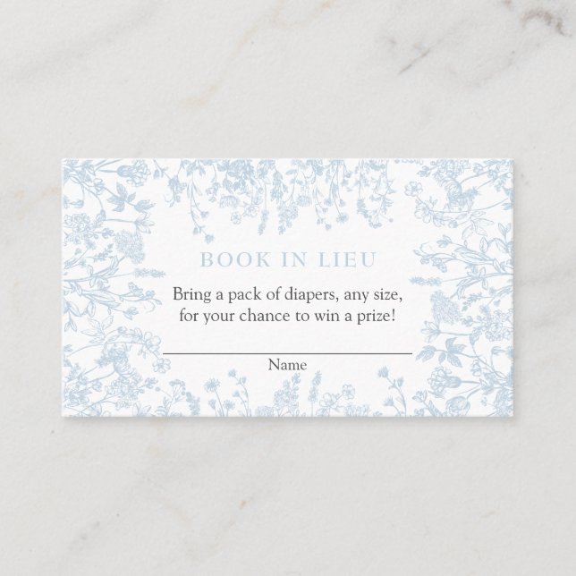 Blue Chinoiserie Book In Lieu Card, Shower game Business Card (Front)