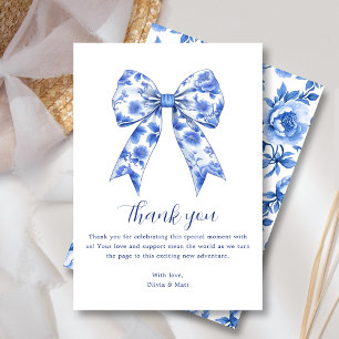 Blue Chinoiserie Bow Baby Shower Thank You Card