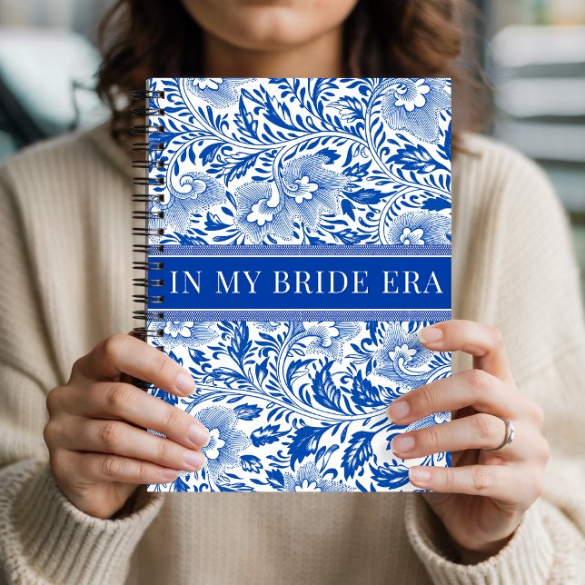 Blue Chinoiserie Bride Era Engagement Personalized Notebook (in my bride era notebook gift, bridal shower journal gift bride, bachelorette party notebook gift)