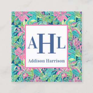Blue Chinoiserie calling card, Monogram Enclosure Square Business Card