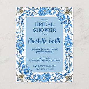 Blue Chinoiserie Chinese Floral bridal shower Postcard