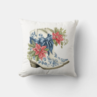 Blue Chinoiserie Christmas Cowgirl Boots Pillow