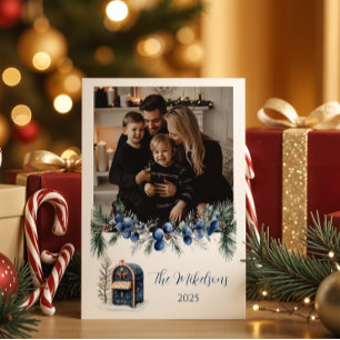 Blue Chinoiserie Christmas Photo Holiday Card