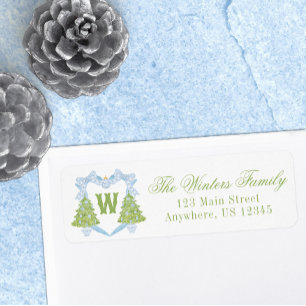 Blue Chinoiserie Christmas Tree Monogram Crest