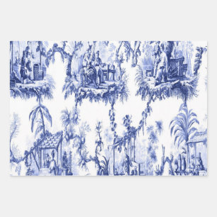 Blue Chinoiserie Decoupage Wrapping Paper Sheets 