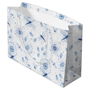 Blue Chinoiserie Dragonfly Floral Large Gift Bag