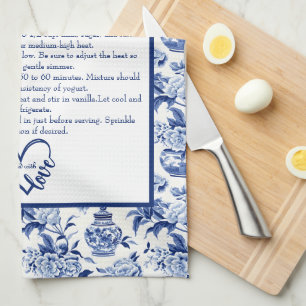 Blue Chinoiserie Family Recipe Keepsake Custom  Kitchen Towel
