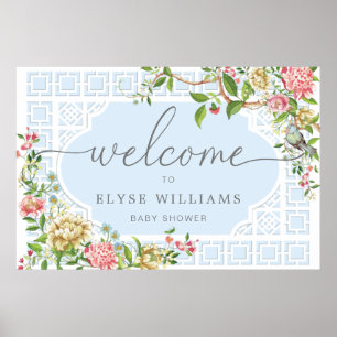 Blue Chinoiserie Floral Baby shower Affiche de bie