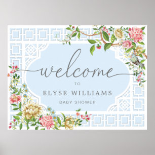 Blue Chinoiserie Floral Baby shower Affiche de bie