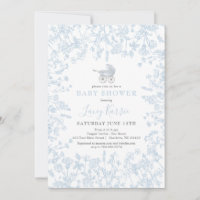 Blue Chinoiserie floral baby Shower Invitation,