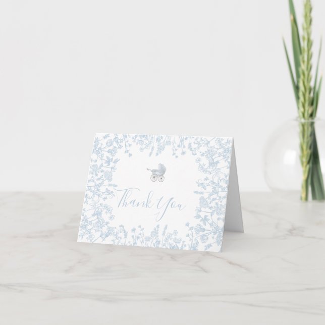 Blue Chinoiserie floral baby Shower Invitation, Thank You Card (Front)