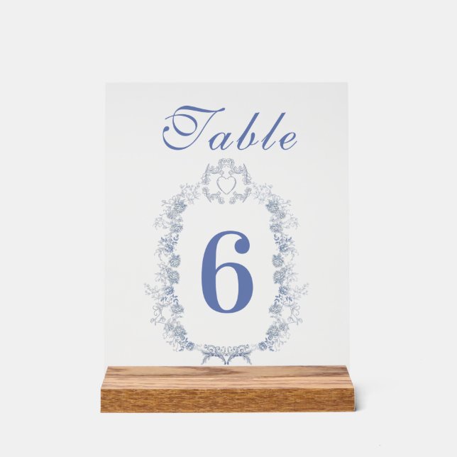 Blue Chinoiserie Floral Botanical Wedding Acrylic Sign (Front)