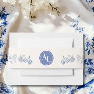 Blue Chinoiserie Floral Botanical Wedding Invitation Belly Band