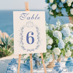 Blue Chinoiserie Floral Botanical Wedding Table Number
