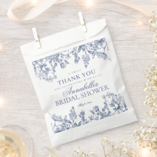 Blue Chinoiserie Floral Bridal Shower Dessert Favour Bag