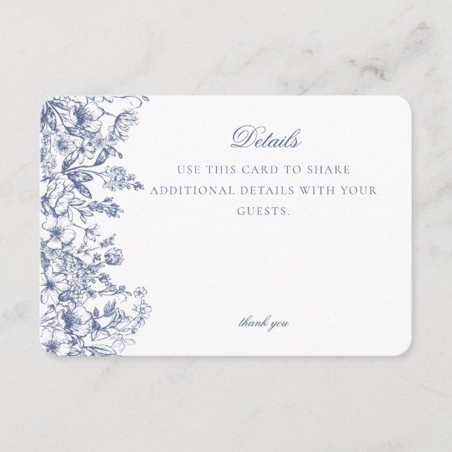 Blue Chinoiserie Floral Details Card Invitation (Front)
