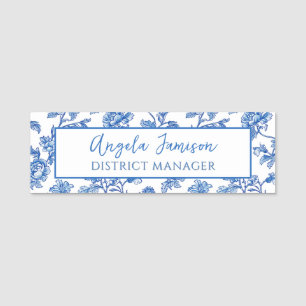 Blue Chinoiserie Floral Name Tag