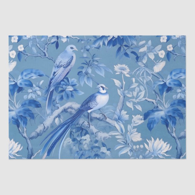 Blue Chinoiserie Floral Tissue Paper (Front)