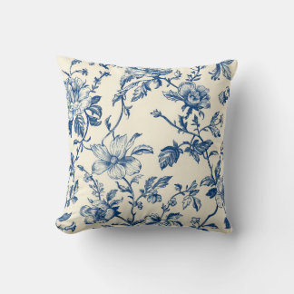 Blue Chinoiserie Floral Vintage Botanical  Throw Pillow