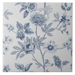 Blue Chinoiserie Floral Vintage Tile