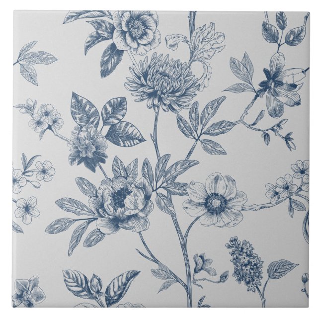 Blue Chinoiserie Floral Vintage Tile (Front)