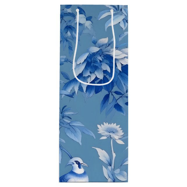 Blue Chinoiserie Floral Wine Gift Bag (Front)