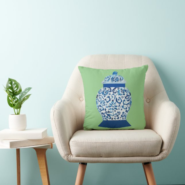 Blue Chinoiserie Ginger Jar Jars  Throw Pillow (Chair)