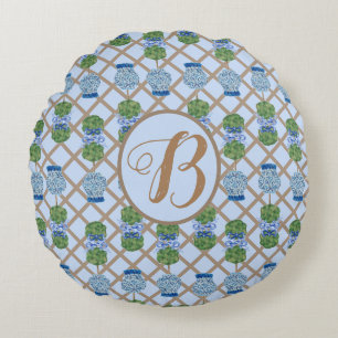 Blue Chinoiserie Ginger Jar Jars Topiary basket Round Pillow