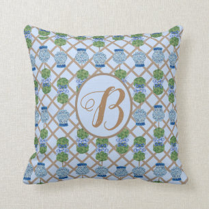 Blue Chinoiserie Ginger Jar Jars Topiary Basket Th Throw Pillow