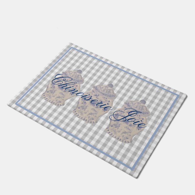 Blue Chinoiserie Hand Painted Ginger Jar Jars Doormat (Angled)