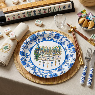 Blue Chinoiserie Mahjong Paper Plate