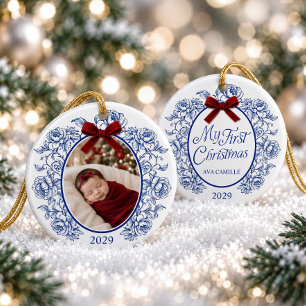 Blue Chinoiserie My First Christmas Photo Ornament