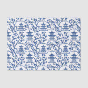 Blue Chinoiserie Pagodas Toile Tissue Paper