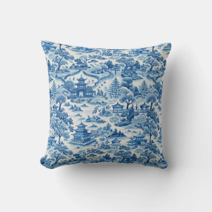 Blue chinoiserie pattern throw pillow