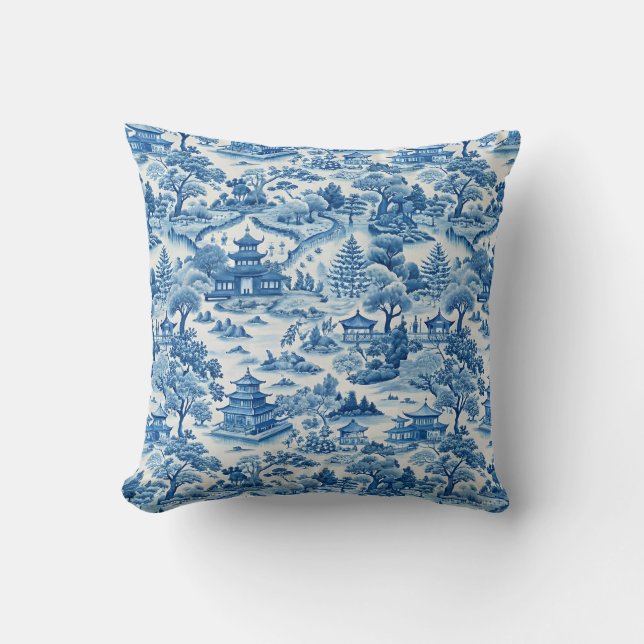 Blue chinoiserie pattern throw pillow (Front)
